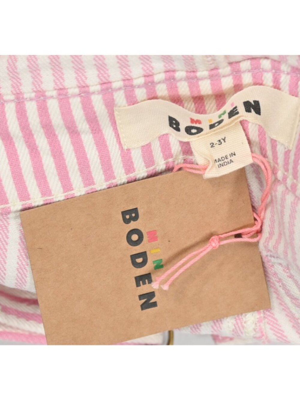 Mini Boden Wide Leg Overalls in Pink Ticking Stripe - Picture 4 of 5